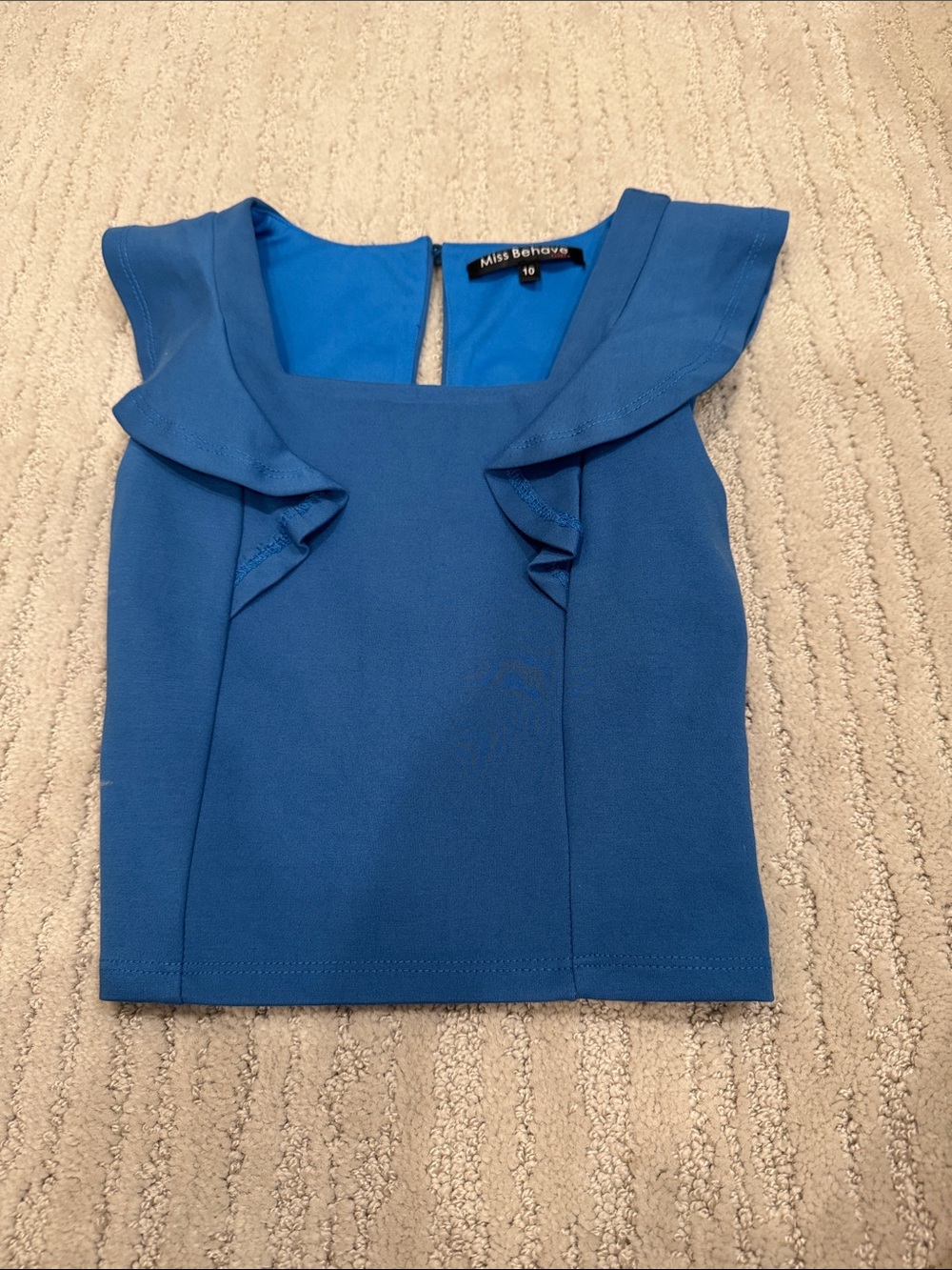 Miss Behave Girls Blue Ruffle Shoulder Button-Back Top